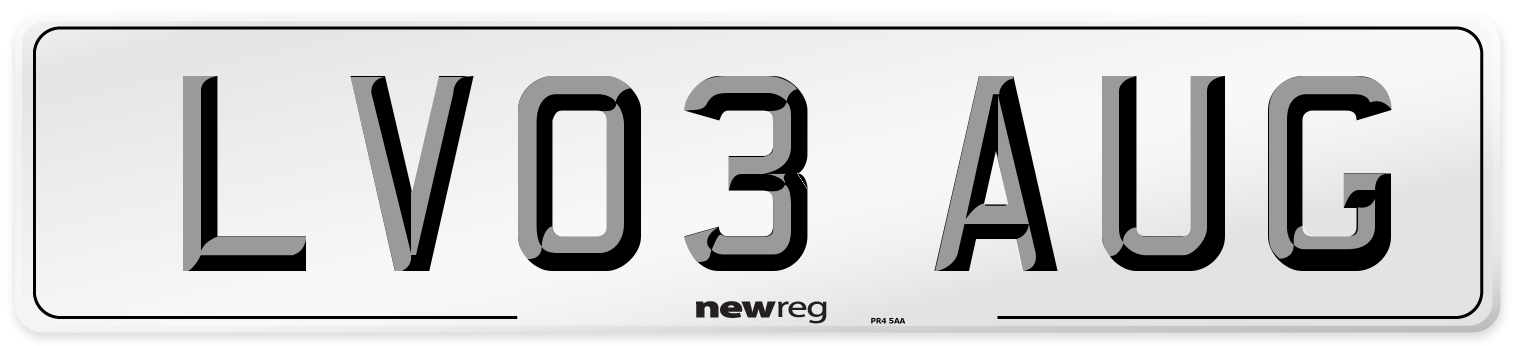 LV03 AUG Number Plate from New Reg